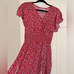 Casual red floral short dress